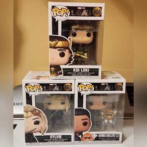 Funko Pop! Marvel Kid Loki, Sylvie, and Ravonna Renslayer Figures